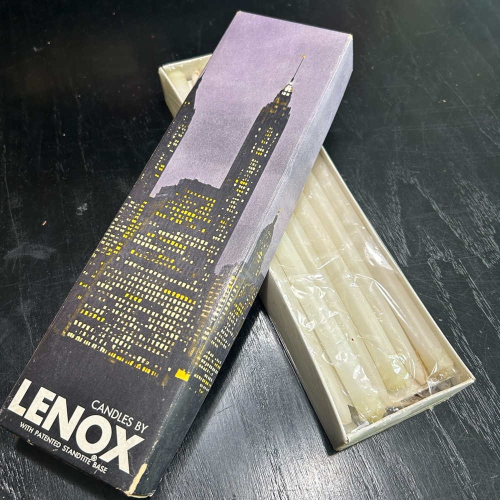 Lenox white Taper 10 in box of Candles- vintage retro tables setting neutral